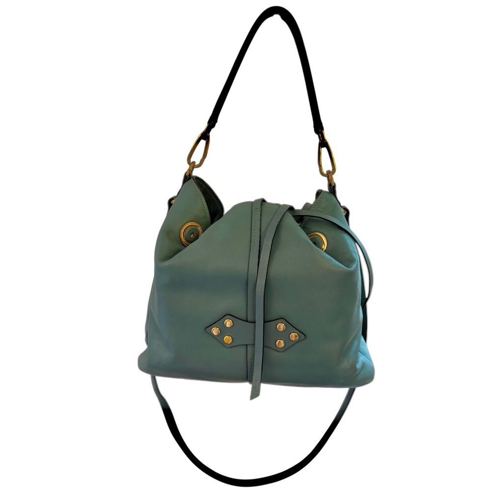 STUNNING MIU-MIU BOUTIQUE HANDBAG satchel tote bag in blue with gold hardware - Picture 5 of 15